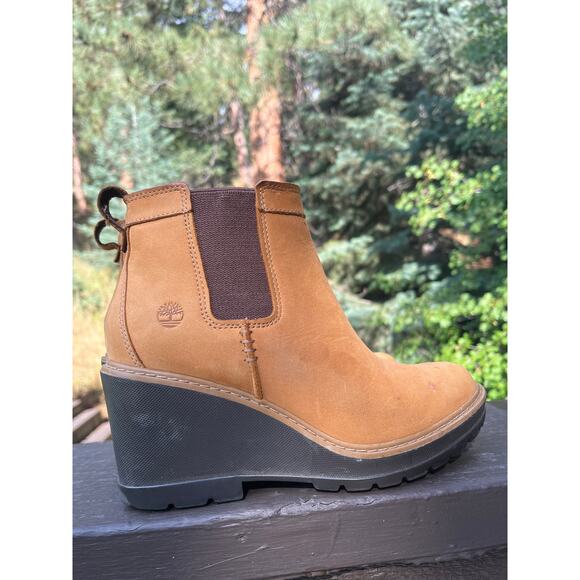 Timberland Defender Repellent Ankle Wedge Tan Boots Women's Size 7.5 - Picture 1 of 9